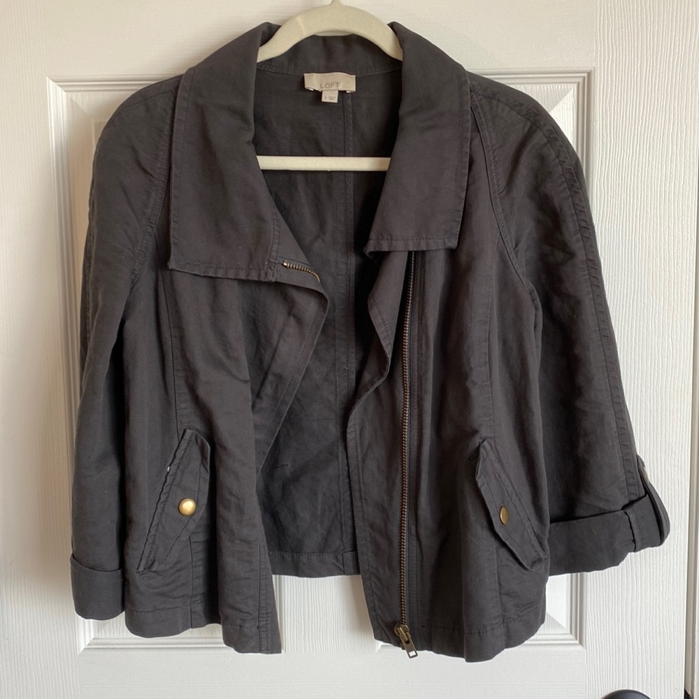 LOFT Gray Moto-Style Jacket Size S